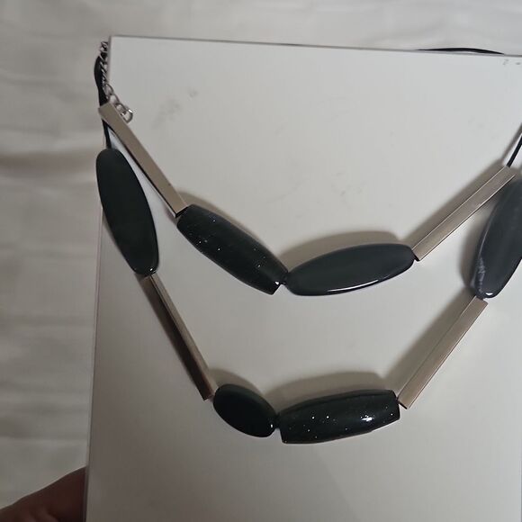 Elegant Black and Silver Layered Choker Necklace - Picture 11 of 16